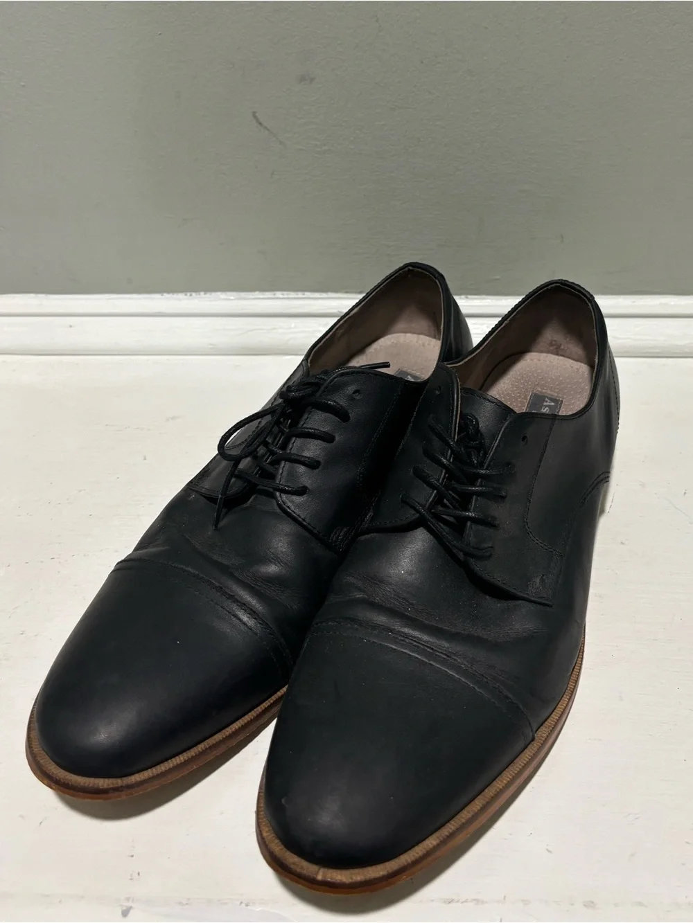Aston Grey Classic Black Leather Oxford Men’s Dress Shoes-size 10